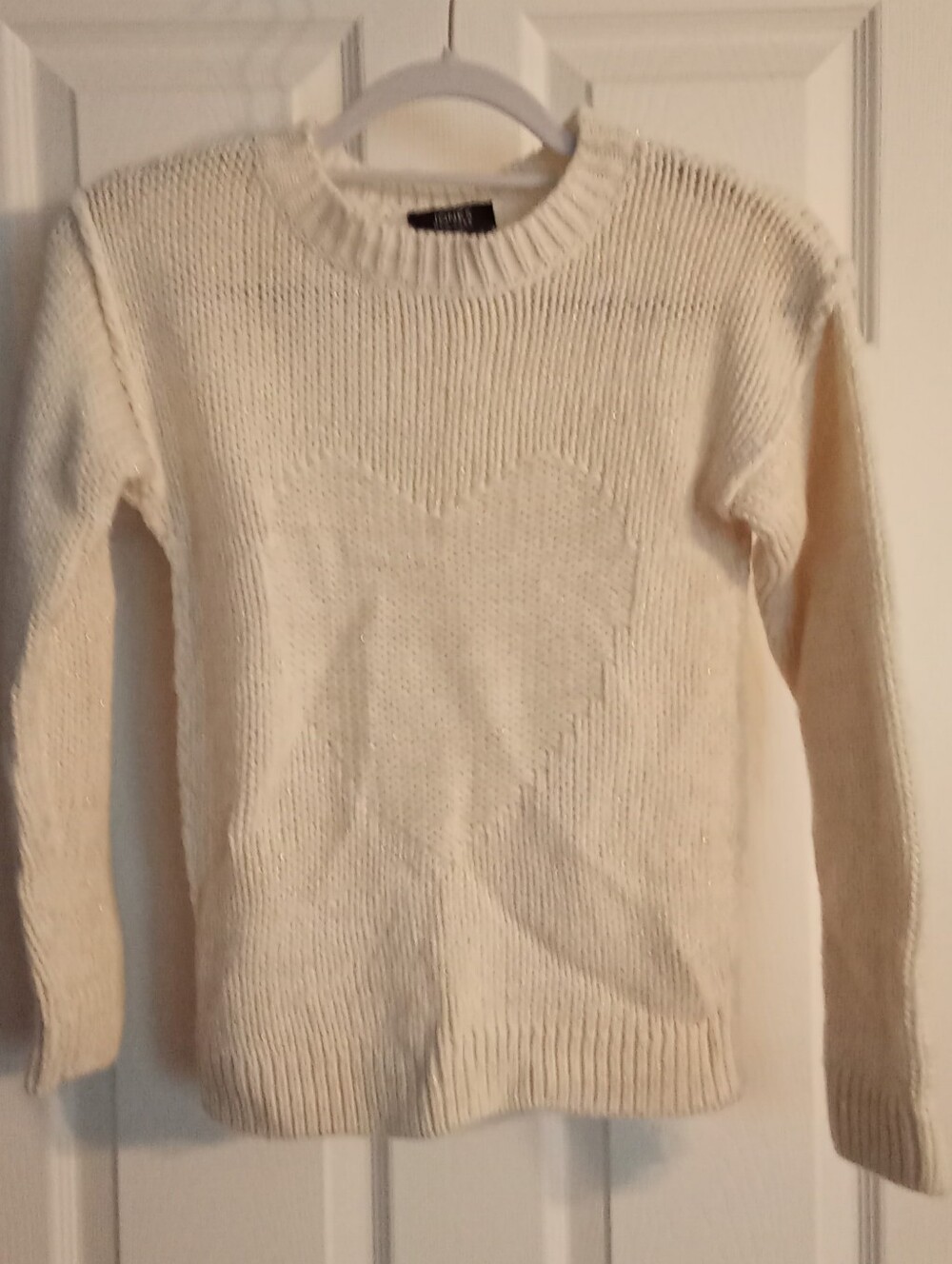 Jones New York Kids Cream Crewneck Sweater with Heart Detail Girls Size 14